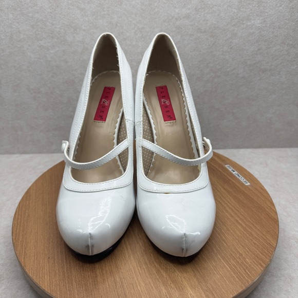 Pleaser Mary Jane Heels 11 White Patent Pinup Retro Rockabilly Costume Shoes - Picture 2 of 13
